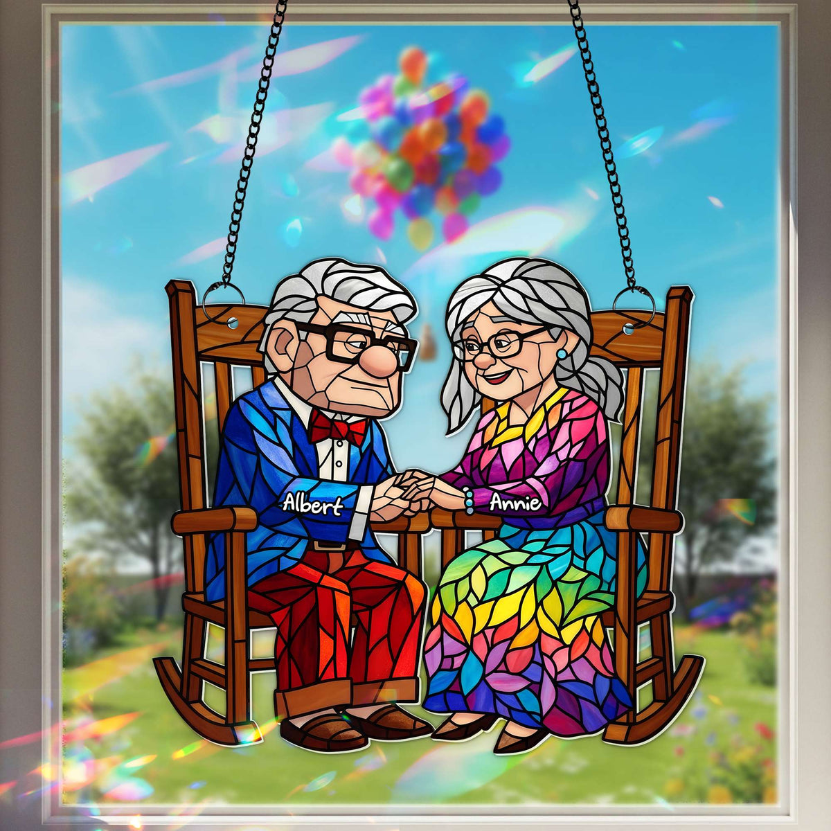 Old Couple On the Porch Suncatcher - Personalized Gifts For Couples 01TOLU190725-Homacus