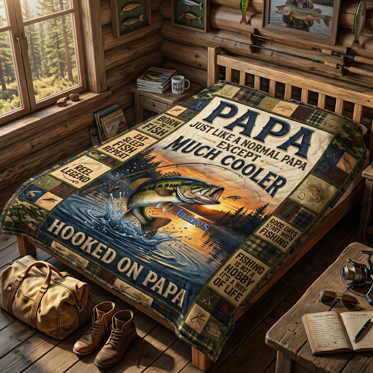 Hooked On Papa Forever Blanket - Personalized Gifts For Dad 02TYTA230426-Homacus