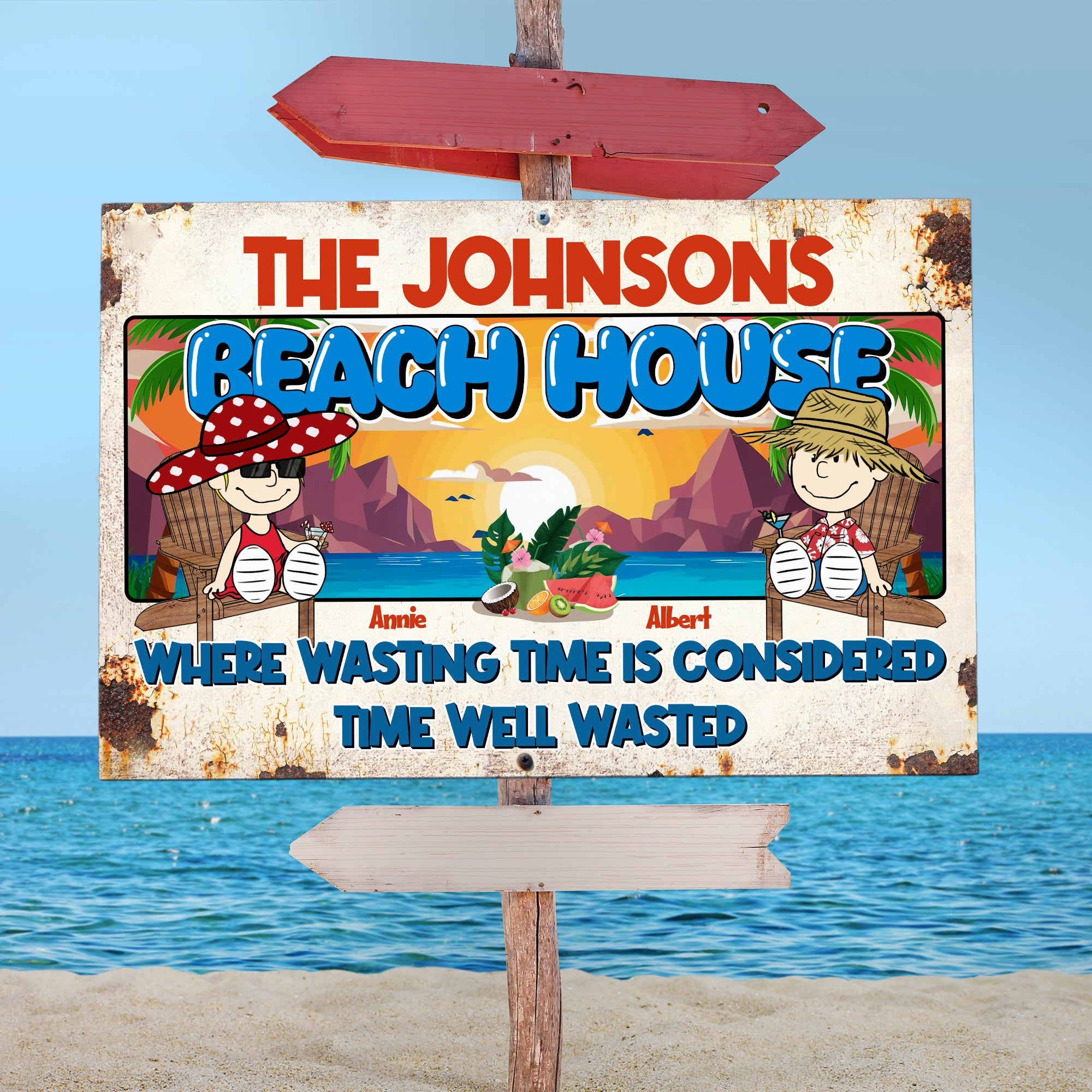 Personalized Gifts For Couples Metal Sign Sitting Couple At Beach House 04XQLU140125PA-Homacus