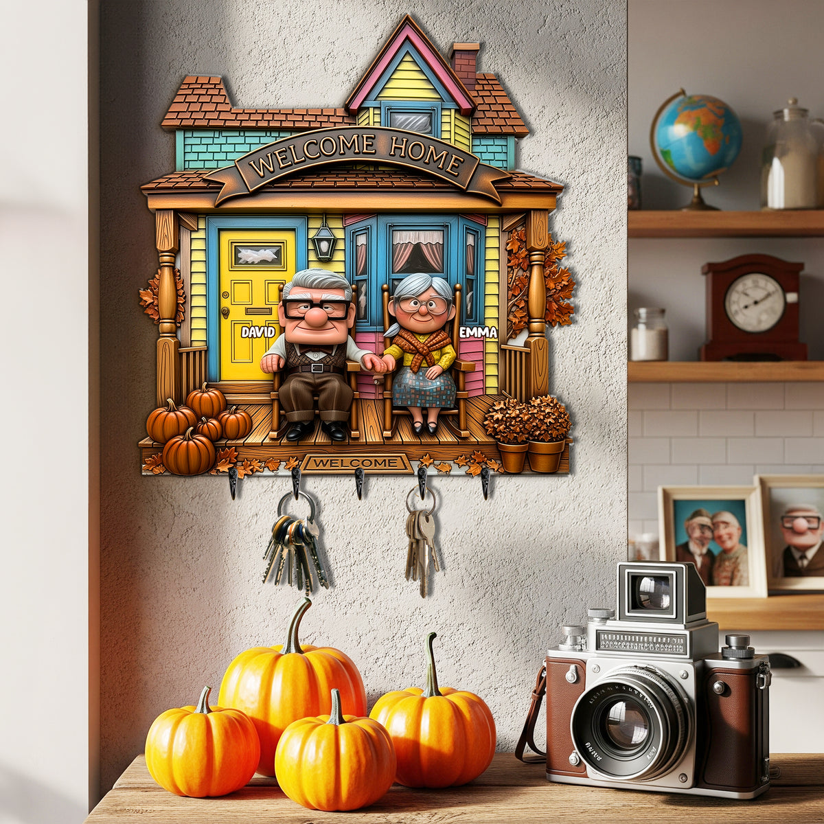 Welcome Old Couple Home Wood Key Hanger - Personalized Gifts For Couple 03TGLU300825-Homacus