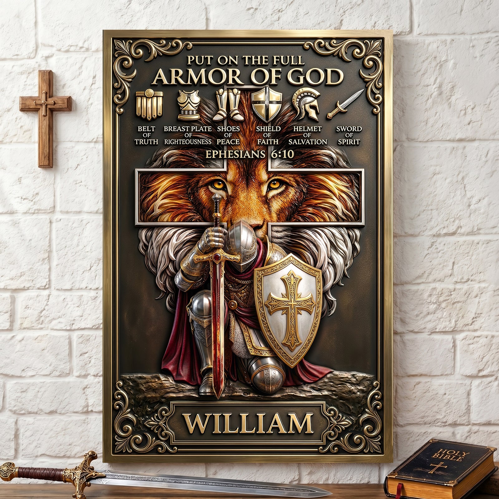 Kneeling Knight Jesus Printed Metal Sign - Personalized Gifts For Christians 01hulu030626-Homacus