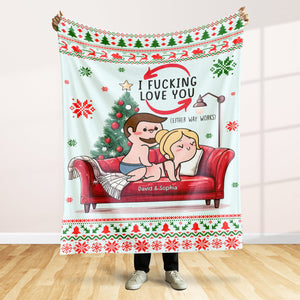 Personalized Gift for Couple, Naughty Couple On Sofa Christmas Blanket 03toqn031024hh-Homacus