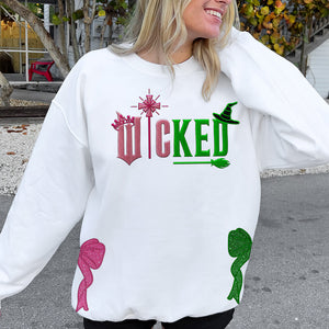 Wicked Embroidered Sweatshirt with Side Bow & Glitter - Gifts for Witch-Homacus