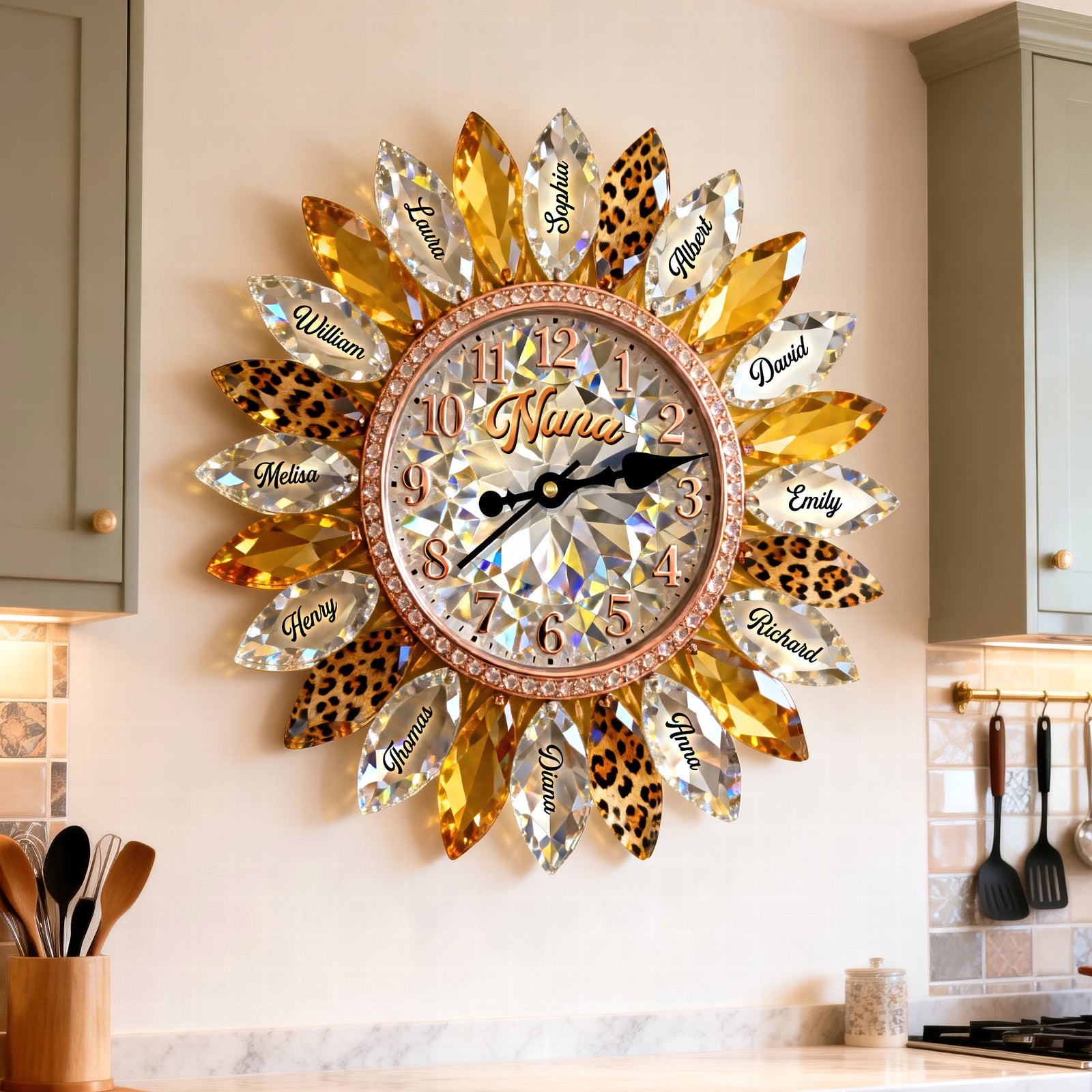 Sunflower Family Acrylic Hanging Wall Clock – Personalized Gifts For Grandma 02naqn221225-Homacus