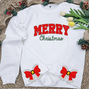 Merry Christmas Red Side Bow Embroidered Sweatshirt 11acqn011124-Homacus