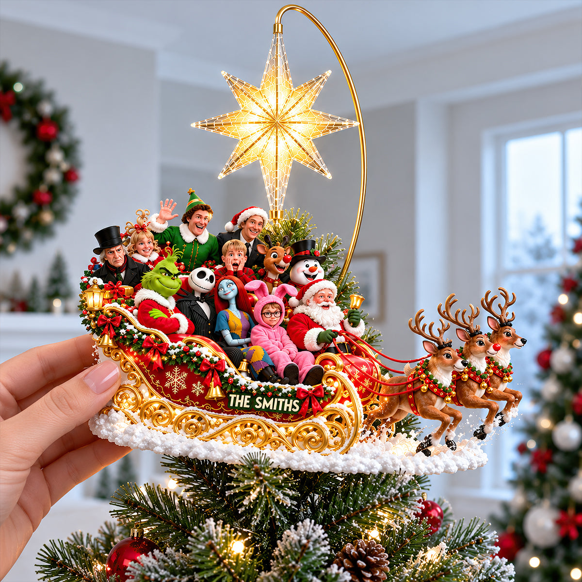 Fantastical Ride In Santa's Sleigh Tree Topper - Personalized Christmas Gifts 06ohdt191026-Homacus