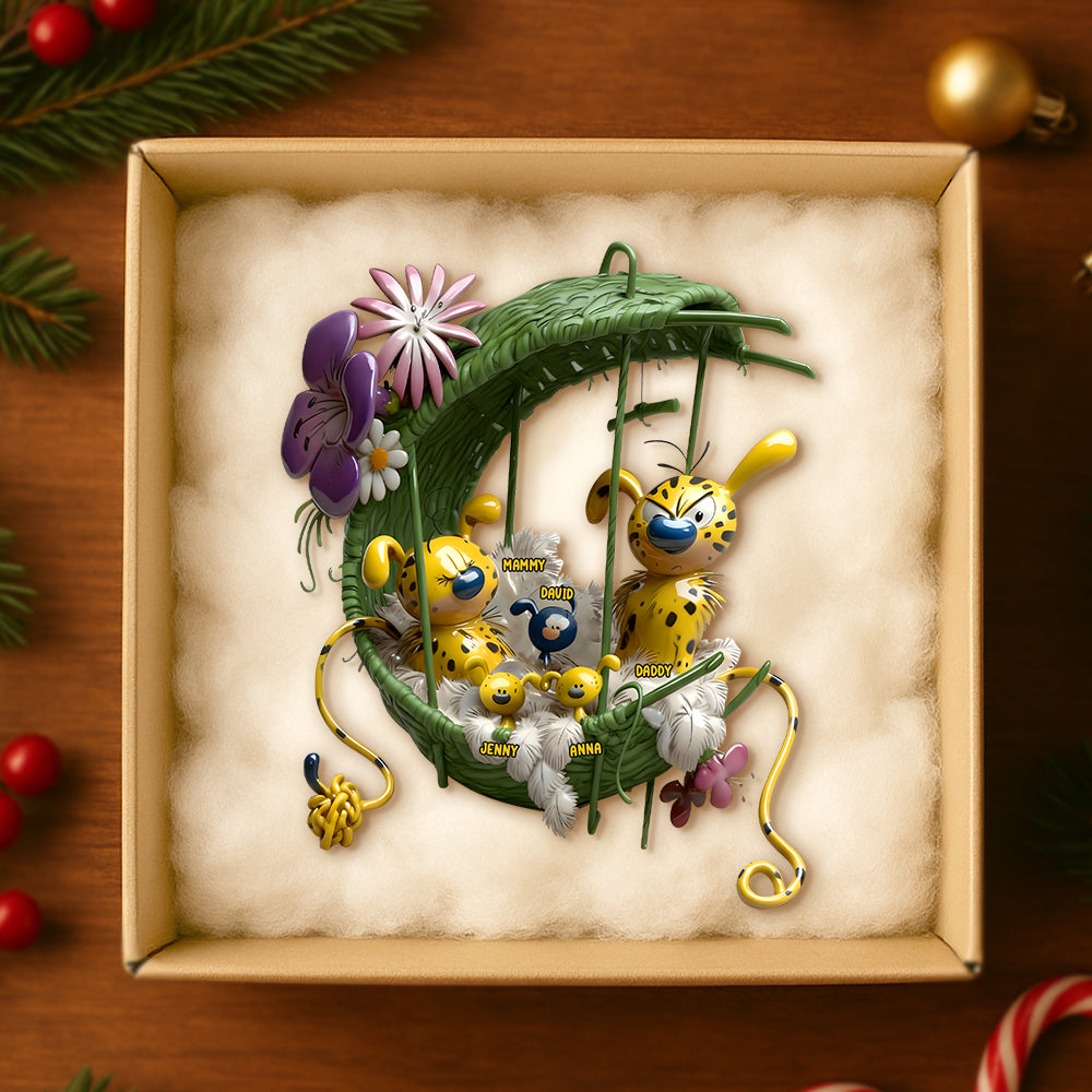 Cozy Spotted Yellow Monkey Family Hanging Nest Ornament, Personalized Gifts For Family 01qhtn061025-Homacus