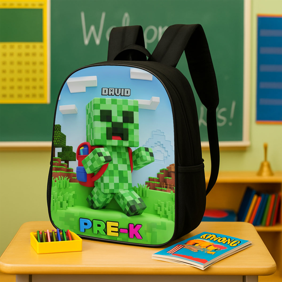Green Pixel Hero School Bag - Personalized Gifts For Kids 03natn040825-Homacus