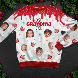 Grandma Ugly Christmas Sweater - Dripping Donut With Custom Kid Face Photo Gifts For Mom, Nana-Homacus