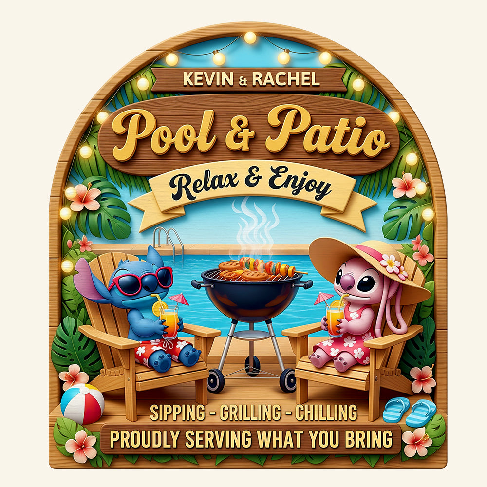 Alien Couple At The Poolside Wood Sign- Personalized Gifts For Couples 03NADT060625-Homacus