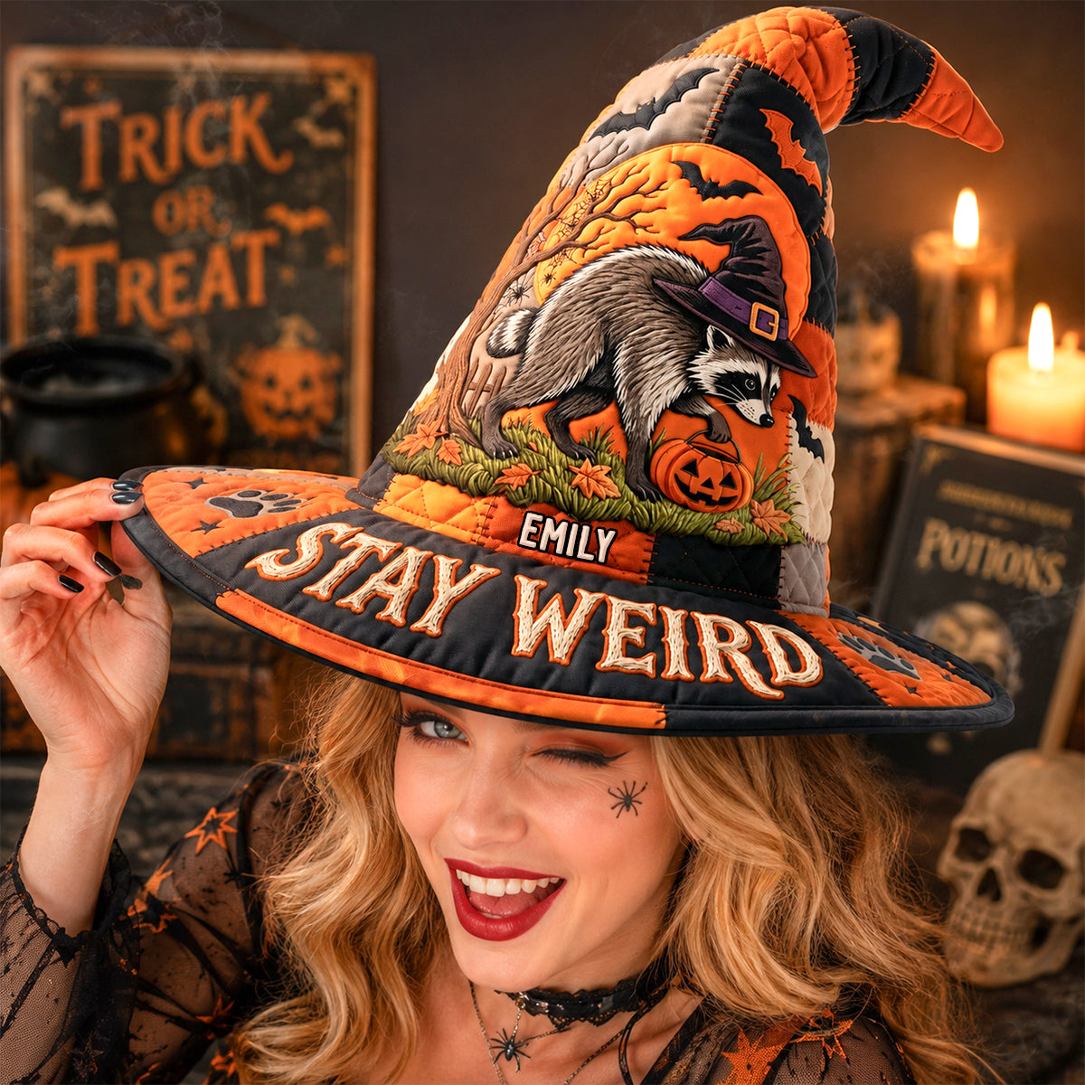 Special Raccoon Quilted Witch Hat, Personalized Gift For Halloween 03qhdh180826