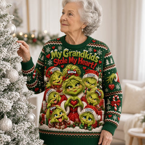 My Grandkids Stole My Heart Knitted Ugly Sweater - Personalized Gifts For Grandparents Christmas Ugly Sweater 03NATA131026-Homacus