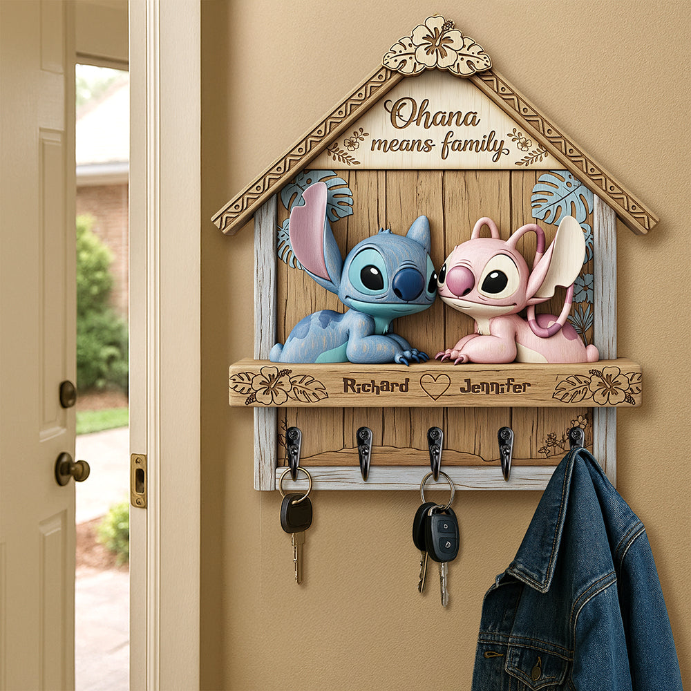 Cartoon Couple Wood Key Hanger - Personalized Gifts For Couple 05ohqn290525-Homacus