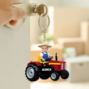 Customized Photo Gifts For Kid Acrylic Keychain Riding Tractor 03XQLU111224-Homacus