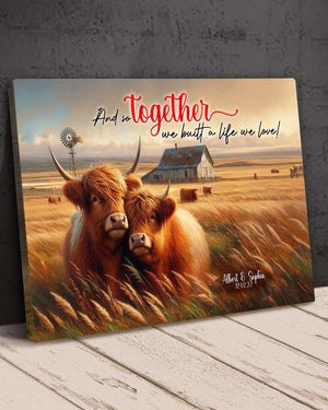 Personalized Gift For Couple Wall Art, Highland Cow Couple Canvas 02QHLU131224-Homacus