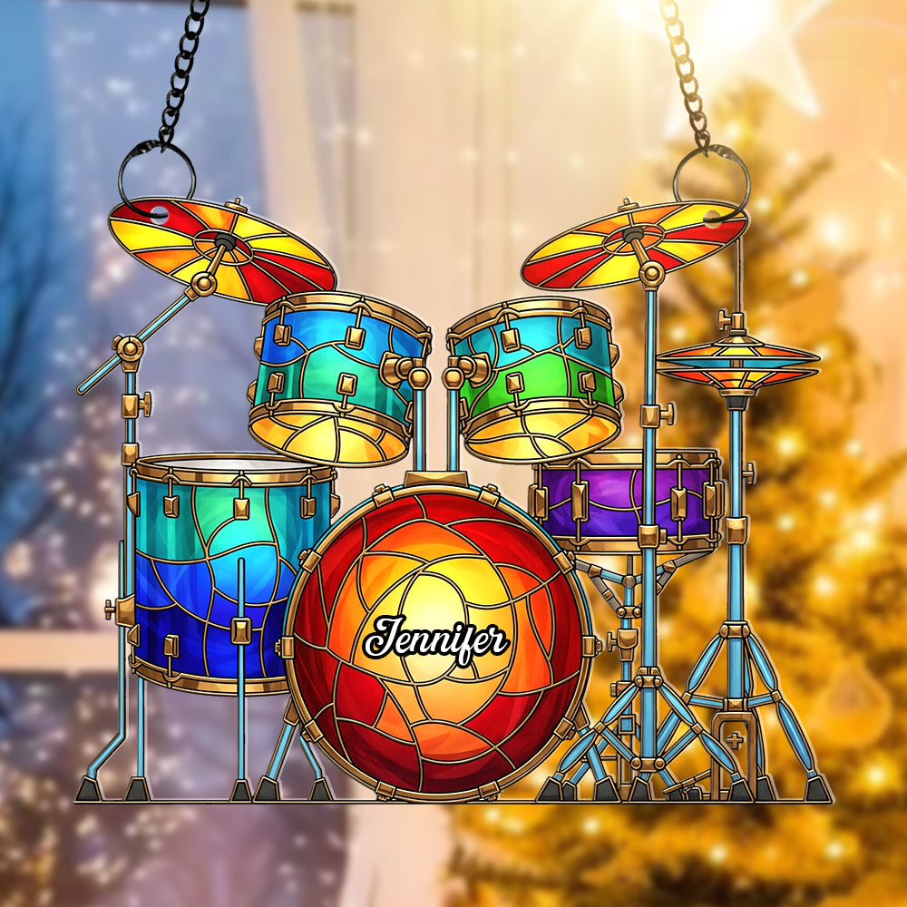 Colorful Drum Kit Suncatcher Ornament – Personalized Christmas Gifts For Drum Kit Lovers 02pgqn290725-Homacus