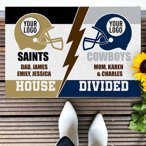 Custom Team Logo Gifts For Football Fan Doormat 08qhqn011124 House Divided On Game Day-Homacus