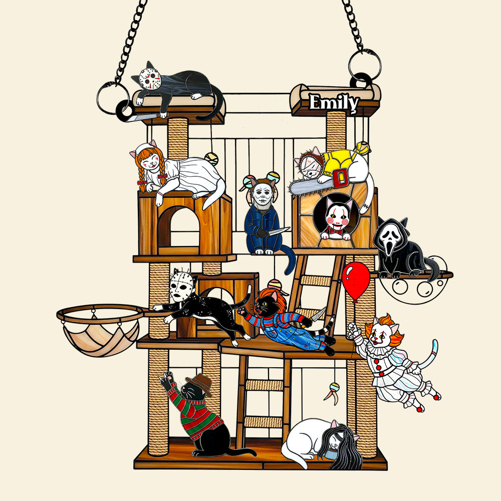 Spooky Cat Suncatcher Ornament, Personalized Gifts For Cat Lovers & Horror Fans 03qhdt070825-Homacus