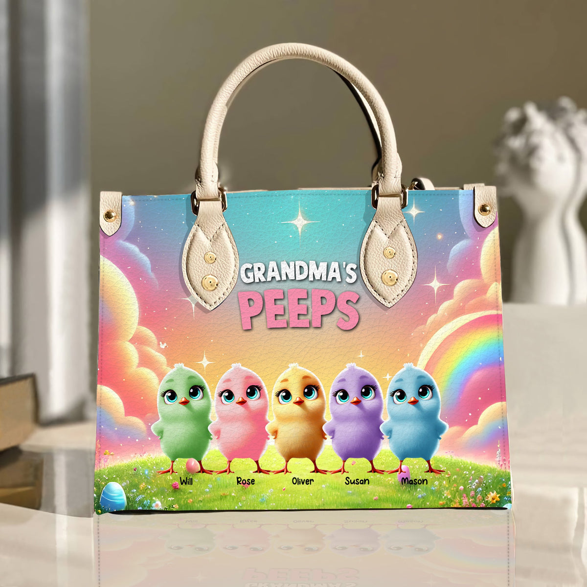 Personalized Gifts For Grandma Leather Bag, Easter Day Chick Peeps 012TGMH180325-Homacus