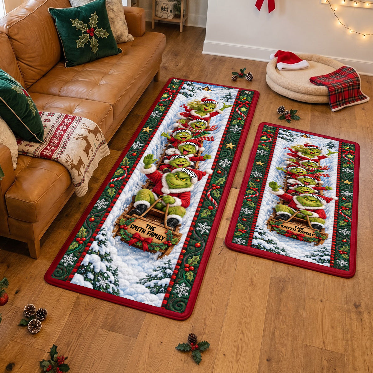 Family Fun Sleigh Runner Rug, Personalized Christmas Decor Gifts For Family 03qhtn240926