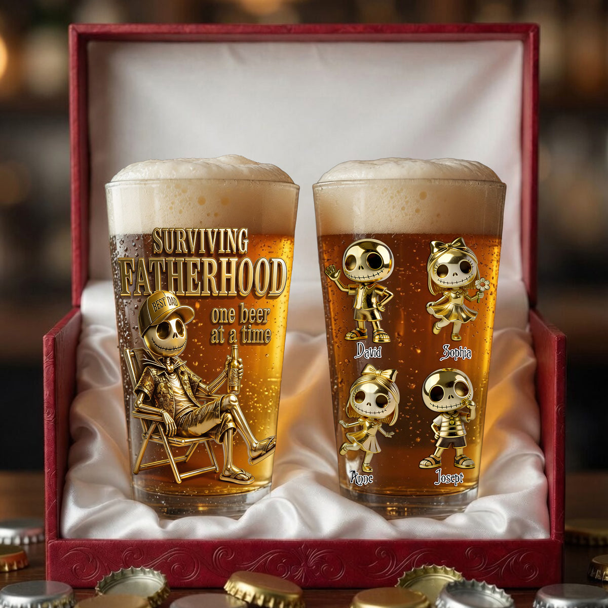 Spooky Dad and Kids Beer Glass - Personalized Gifts For Dad 01pglu280426-Homacus
