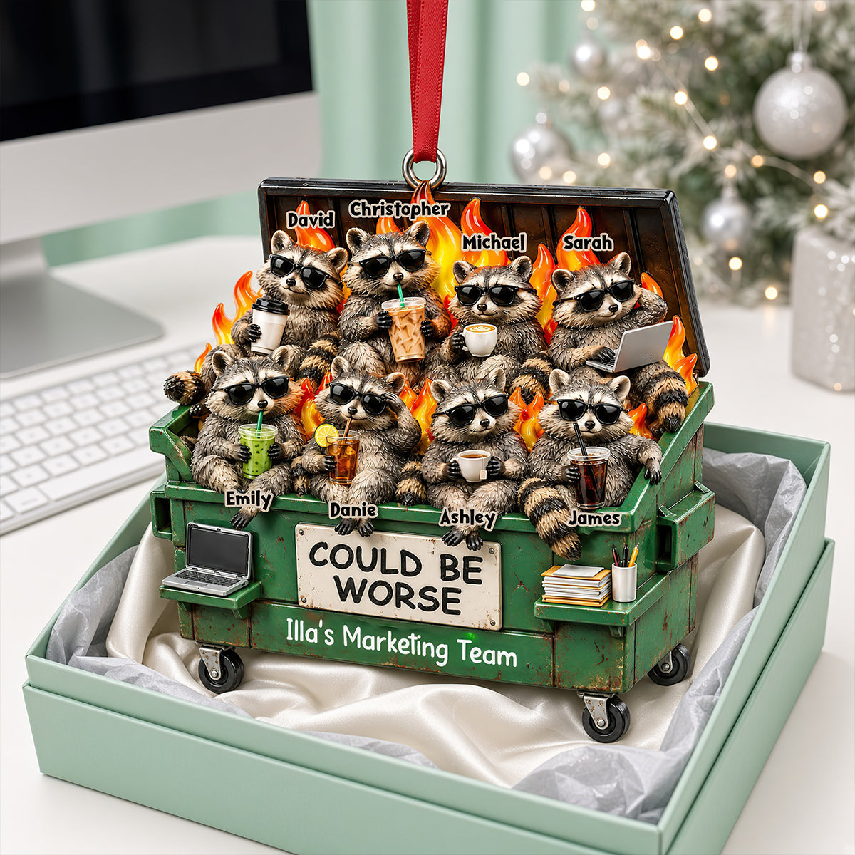 Raccoon Dumpster Fire Nonchalant Ornament - Personalized Gifts For Coworkers 02qhdt201026-Homacus