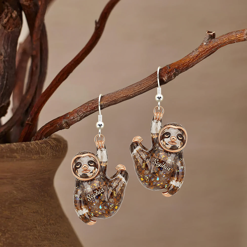 Tired Anti-social Sloth Hang In There Earrings - Personalized Gifts For Sloth Lover 06qhqn240625-Homacus