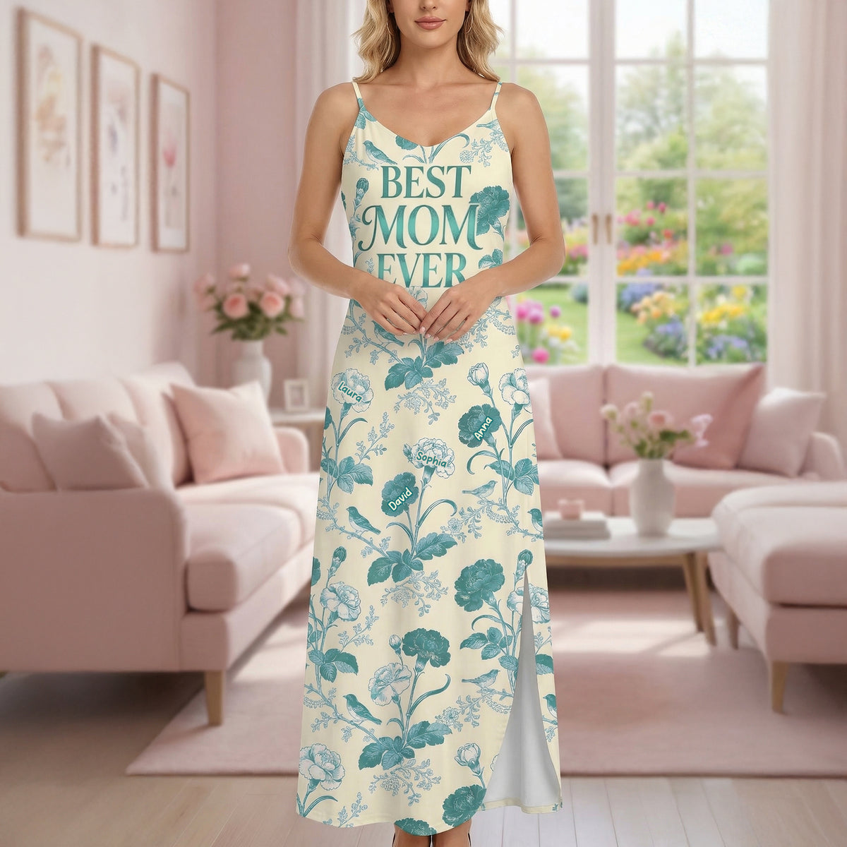 Flower Toile de Jouy Suspender Maxi Dress - Personalized Gifts For Mom 05PGQN200326-Homacus