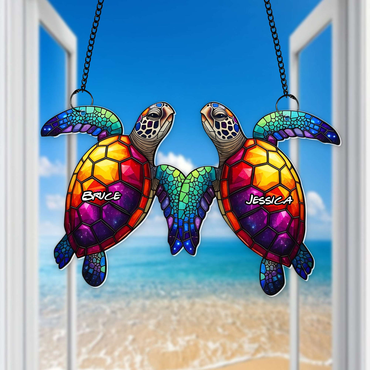 Ocean Soulmates Turtle Suncatcher Ornament - Personalized Gifts For Couple 05TOLU080725-Homacus