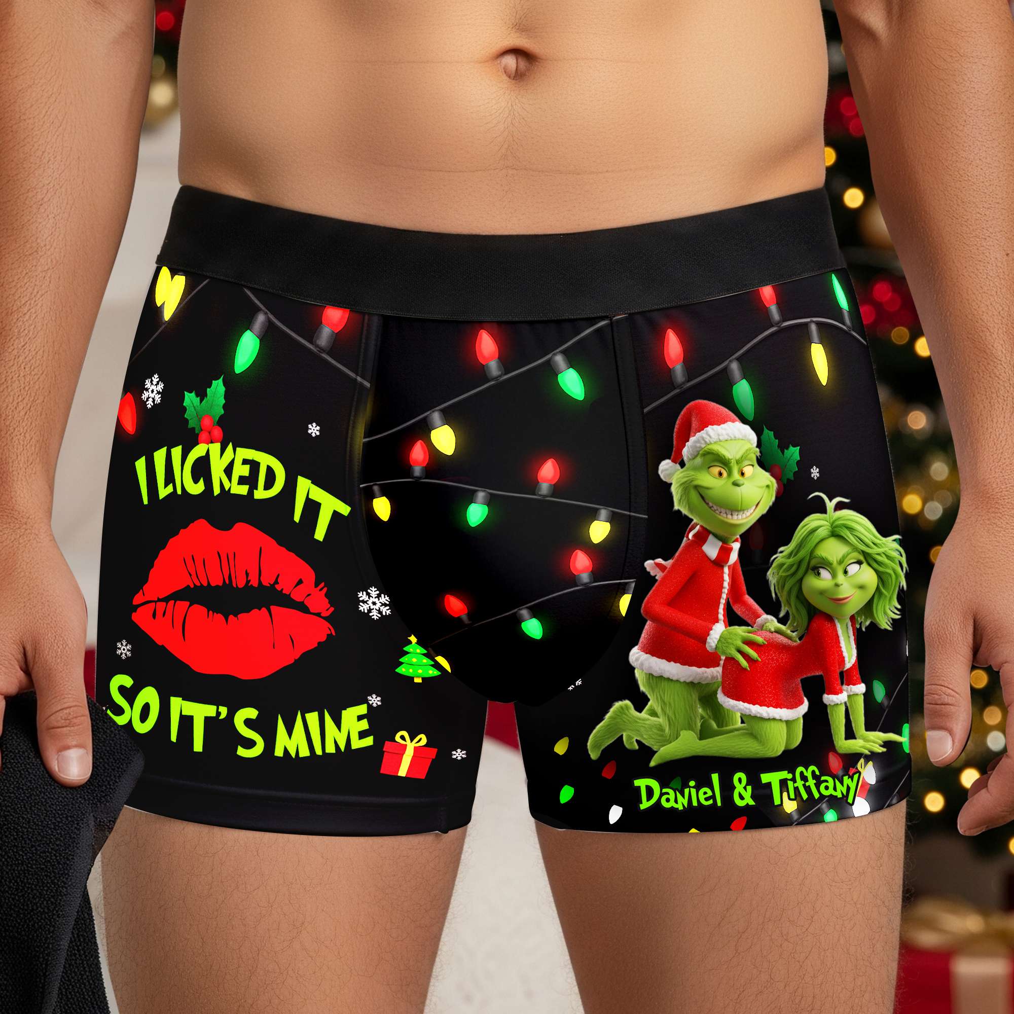 Mischief Green  Couple Boxers - Personalized Christmas Gifts For Him 03NALU120925