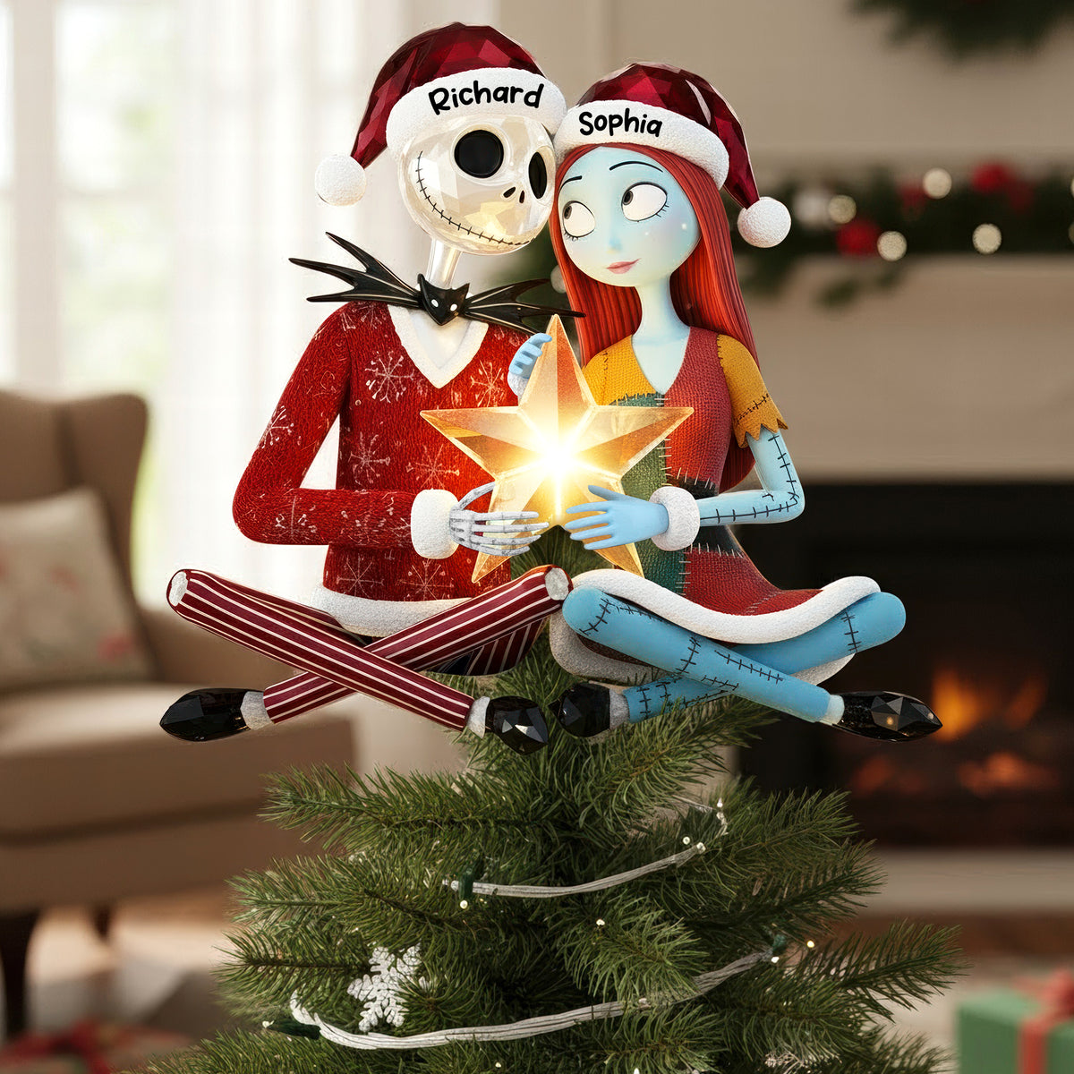 Spooky Couple Christmas Tree Topper - Personalized Gifts For Couple 02toqn201125-Homacus