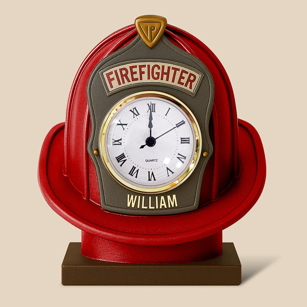 Firefighter Helmet Desk Clock Plaque - Personalized Gifts For