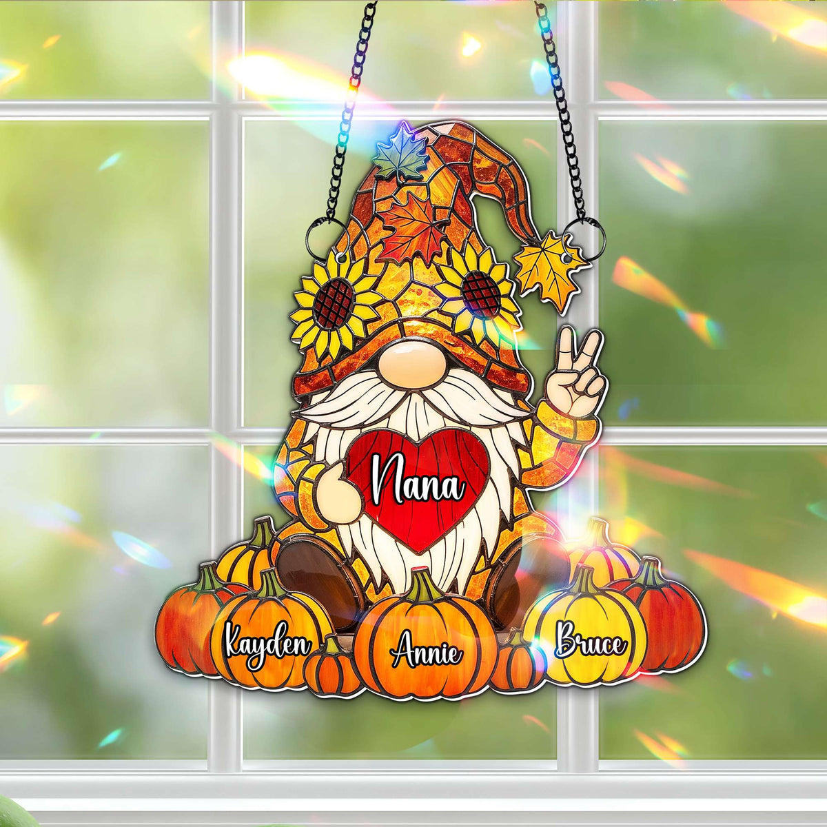Cute Pumpkin Gnome Suncatcher - Personalized Gifts For Grandma 07NALU150725-Homacus