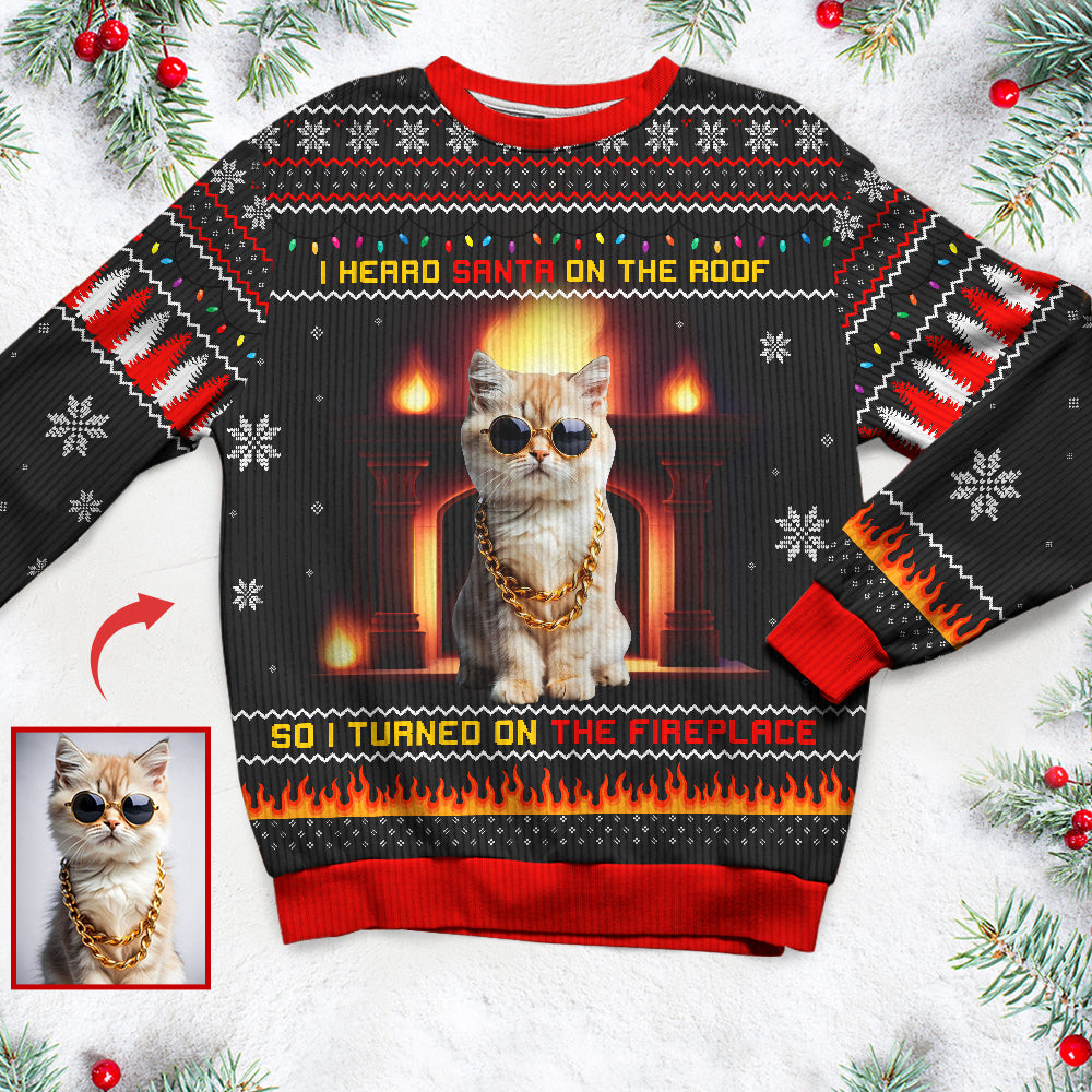 Custom Photo Christmas Ugly Sweaters, Fireplace & Led Christmas Lights 02TGQN121024-Homacus