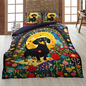 Dachshund Dogs In Floral Garden Quilt Bed Set Gift For Dog Lovers 04HULU200125-Homacus