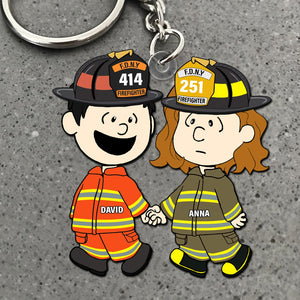 Firefighter Couple Keychain - Personalized Gifts For Couple - Happily Holding Hand-Homacus