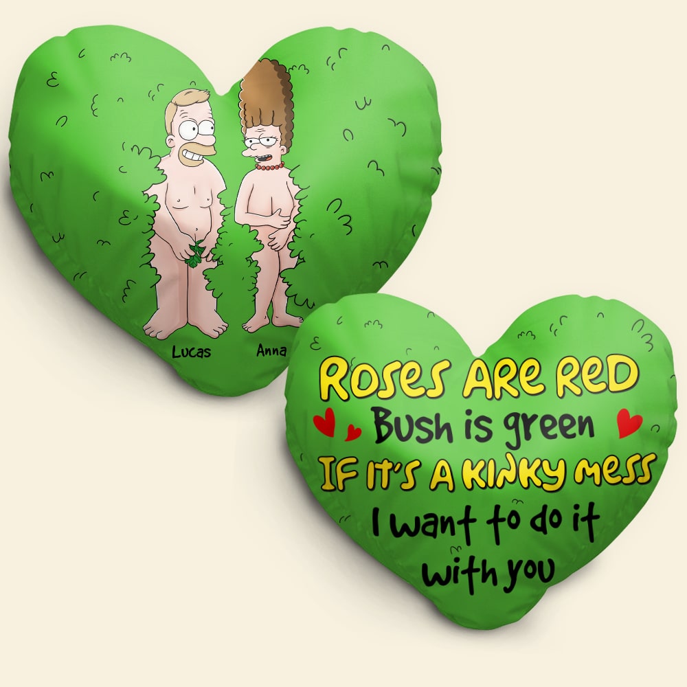 Personalized Gifts For Couple, Naughty Couple Hiding In Bush Heart Shaped Pillow 03qhtn090724hg-Homacus
