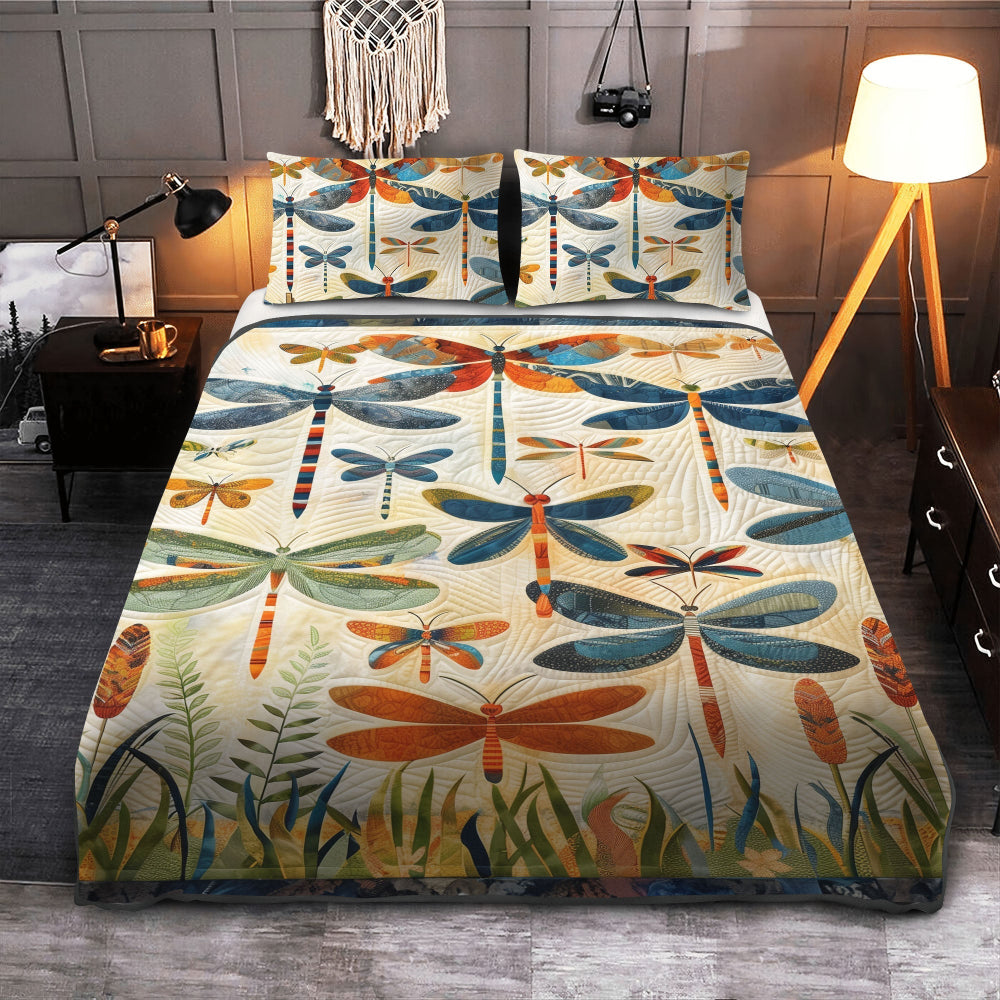 Personalized Gifts For Dragonfly Lovers Quilt Bed Set Colorful Dragonfly-Homacus