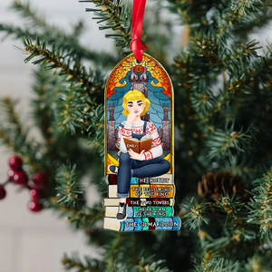 Personalized Christmas Gifts For Book Lovers Ornament 03hupu160924pa A Girl Sitting On Stack Of Books Reading-Homacus