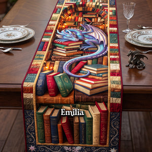 Mystical Dragon Library Quilted Table Runner - Personalized Gifts For Book Lovers 01huta130826