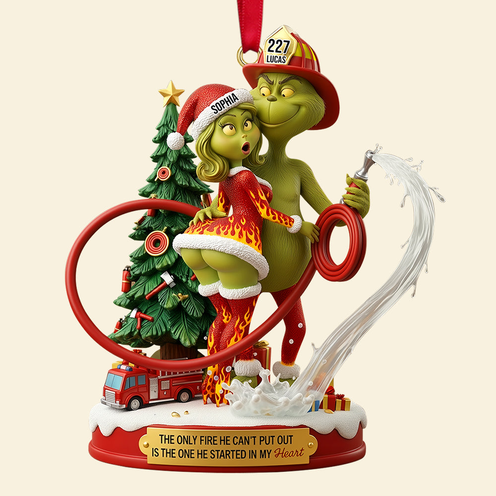 Funny Firefighter Green Monster Personalized Gifts For Couple Christmas Ornament 02tgtn011025-Homacus