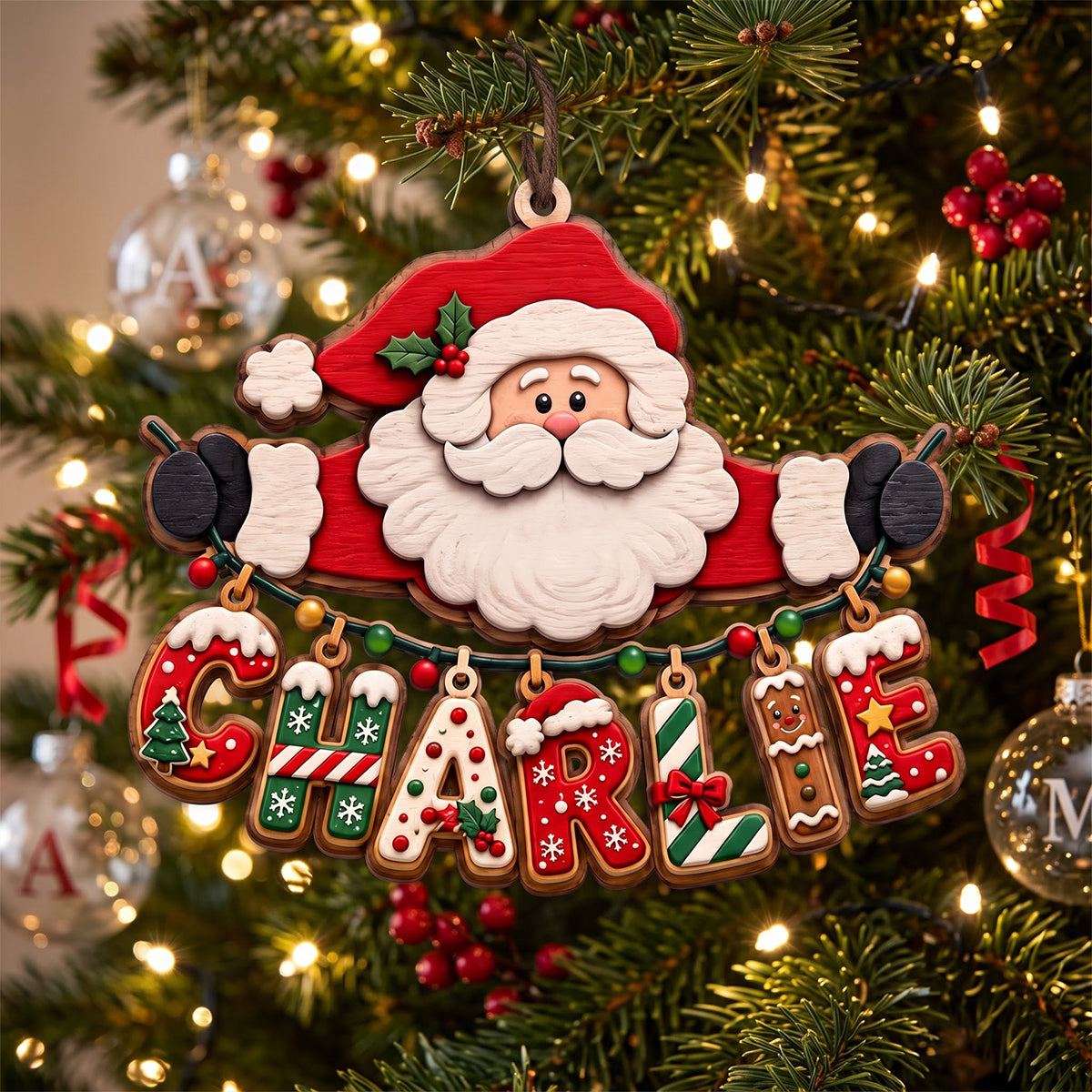 Festive Santa Name Art Ornament - Personalized Christmas Gift 04qhtn110926
