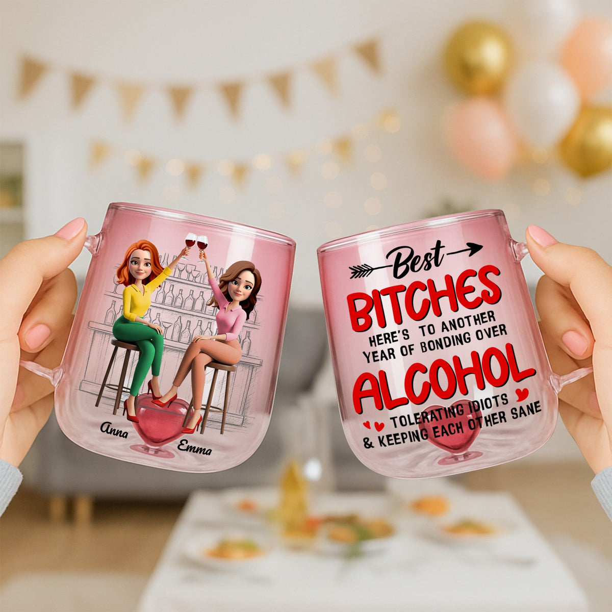 Partner In Wine Personalized Christmas Gifts For Drinking Buddies 3D Heart Glass Mug 02natn230725-Homacus