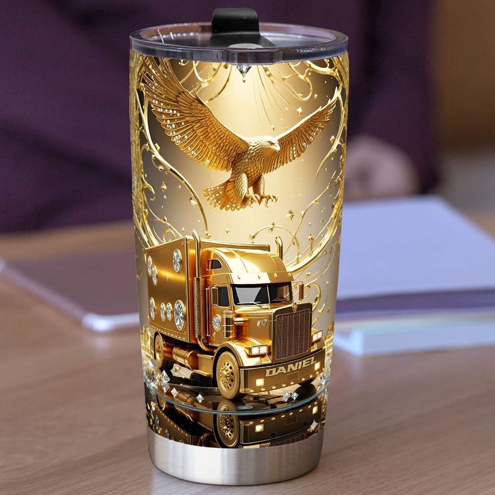Golden Semi Truck Tumbler - Personalized Gifts For Truckers 07TGLU221025-Homacus