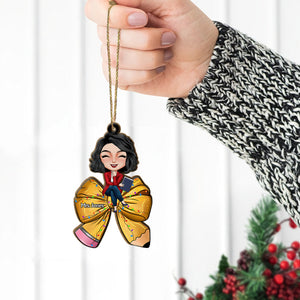 Personalized Gifts For Teacher, Teacher Coquette Bow Wood Ornament 02NAMH090924HH-Homacus