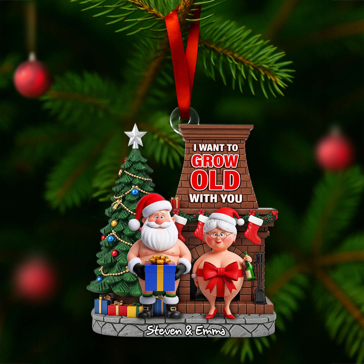 Funny Old Couple Ornament - Personalized Christmas Gift For Couple 02NALU190825-Homacus