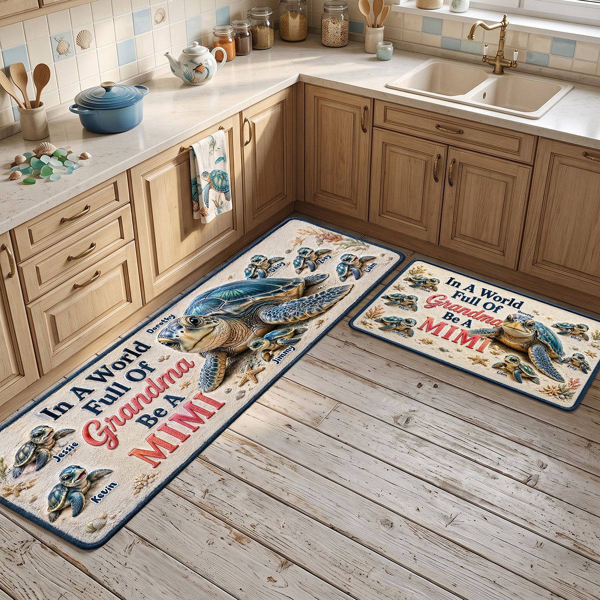 Sea Turtle Family Runner Rug - Personalized Gifts For Grandma 04huta270826-Homacus