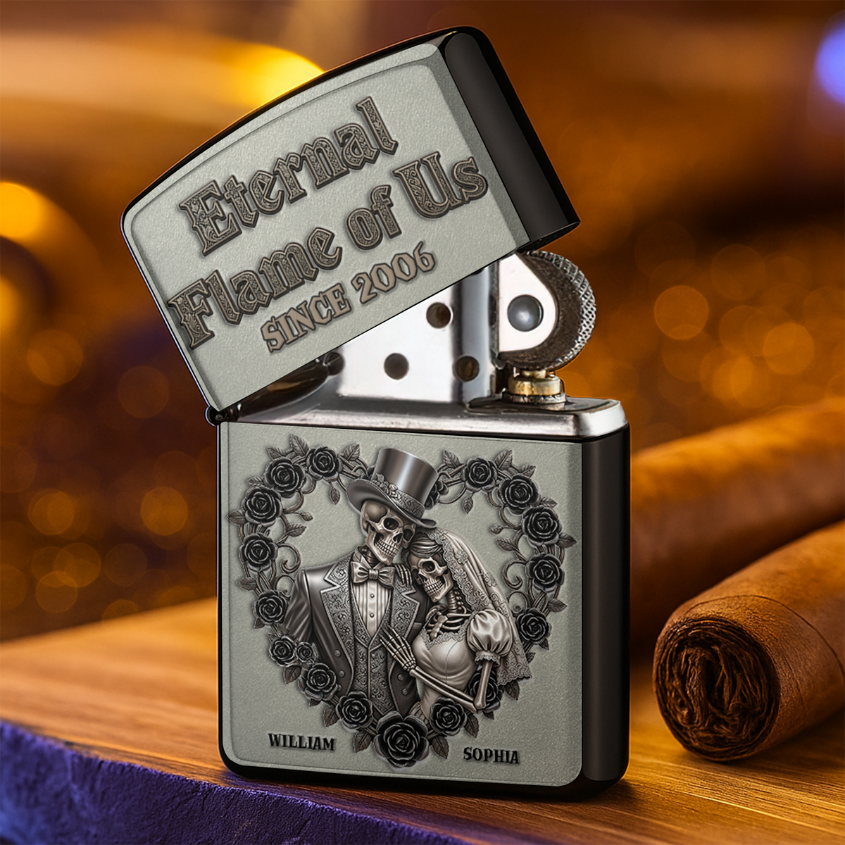 Eternnal Flame Of Us - Black Rose and Skull Couple Lighter - Personalized Gift For Couple-Homacus