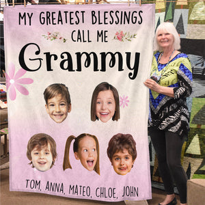 Custom Photo Gifts For Grandma Blanket My Greatest Blessings Call Me Grammy 03HUDT270225-Homacus