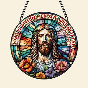 Jesus Christ Round Window Hanging Stained Glass Home Decor 01HUMH090924-Homacus